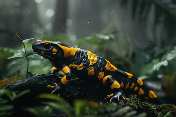 Fototapeta premium Fire Salamander, Macro,Left side view