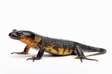 Obraz premium the beside view Alpine Newt, left side view, white copy space on right, isolated on white background