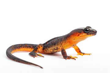 Obraz premium the beside view Alpine Newt, left side view, white copy space on right, isolated on white background