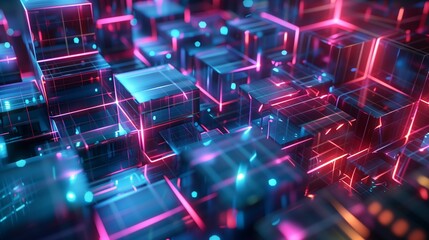 Abstract 3d background, Neon cubes, Generative ai