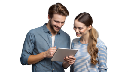 Smiling Couple Viewing Digital Tablet Together