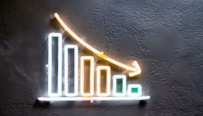 A neon sign showing a declining bar graph