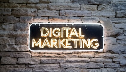 A neon sign that says digital marketing with a black background