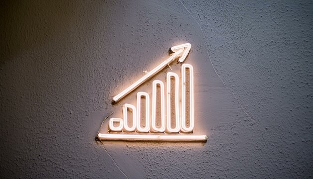 An orange color neon bar graph against a dark background showing growth