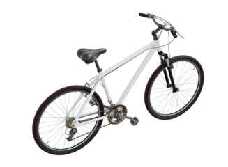 White bicycle, top back view. Black leather saddle and handles. Png clipart isolated on transparent background