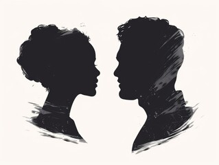 Two silhouettes of a man and a woman, with the man's head on the woman's shoulder