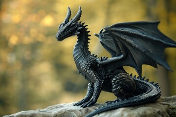 Fiery Black fantastic dragon. Fantasy monster. Generate Ai