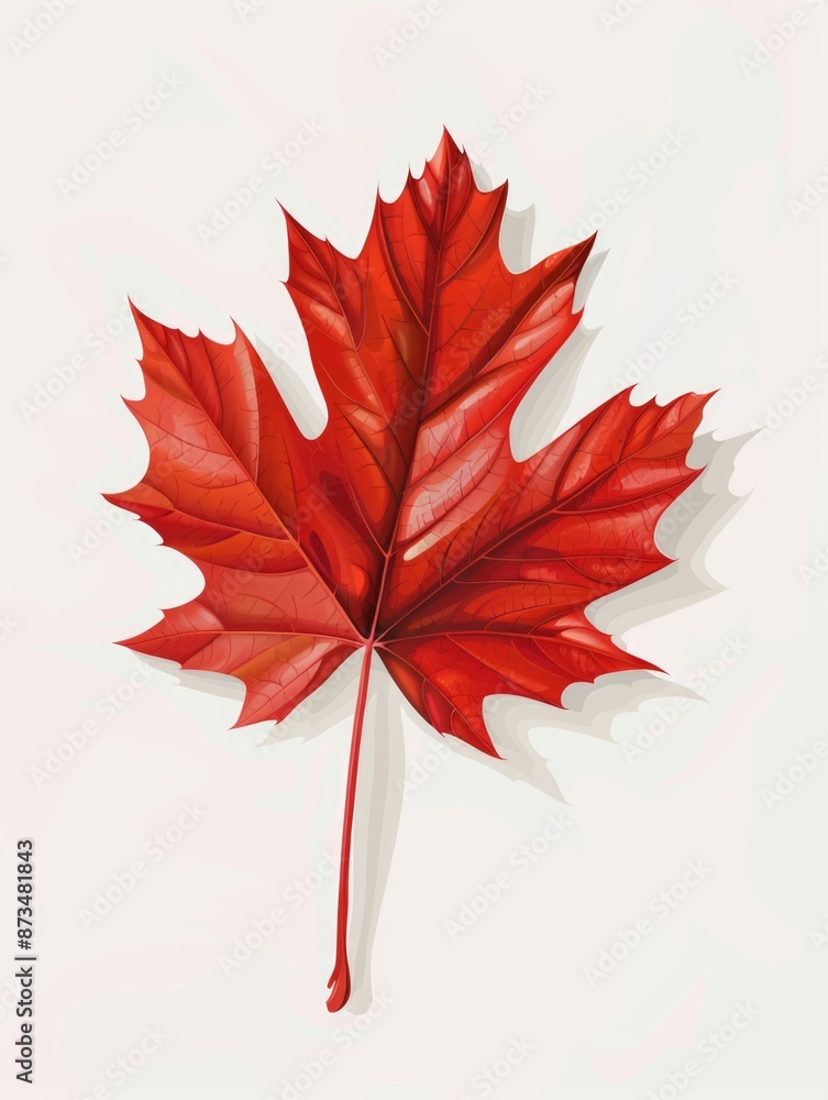 Poster a red leaf of a maple tree. the leaf is on a white background. the leaf is the main focus of the ima
