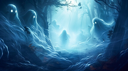 Fototapeta premium Halloween Ghost With Scary Background
