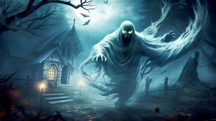 Halloween Ghost With Scary Background