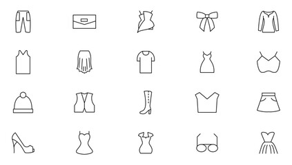 Fashion and clothing line icon set. Fashion, sewing, clothes, dress, swag, beauty, trand outline icon collection. UI thin outline icons pack.