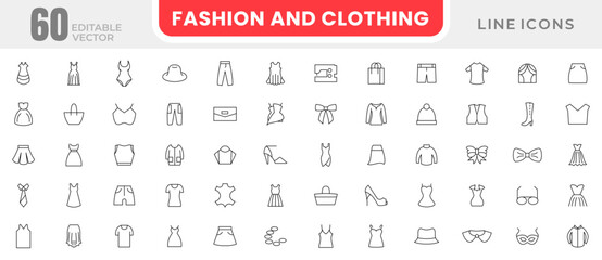 Fashion and clothing line icon set. Fashion, sewing, clothes, dress, swag, beauty, trand outline icon collection. UI thin outline icons pack.