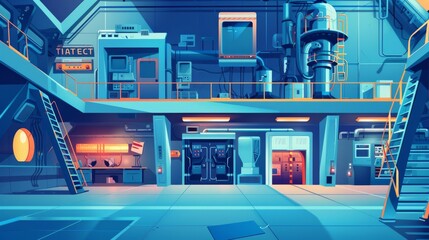 Illustration of a vector nuclear secret bunker, part of a scientific laboratory.


