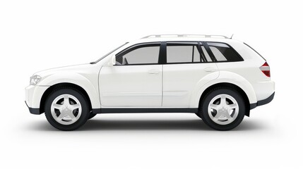 Fototapeta premium A white SUV car showcased from the side, isolated on a white background with a clipping path.