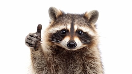 A raccoon giving a thumbs up isolated on white background
