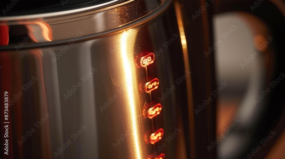 Poster detailed view of the onoff indicator light on an electric kettle illuminating when the device is in 