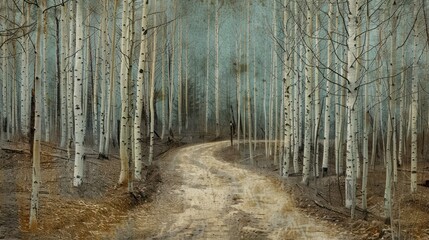 Obraz premium Serene Path Through a Birch Forest