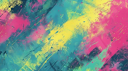 Bold Abstract Brush Strokes in Vibrant Pink, Yellow, and Blue