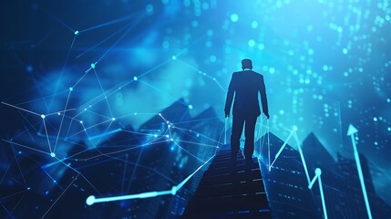 Fototapeta premium business, businessman, success, stair, concept, people, 3d, up, woman, stairs, standing, person, staircase, abstract, step, achievement, book, career, sky, climbing, opportunity, steps, silhouette, to