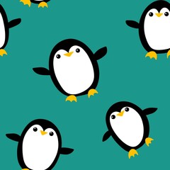 Cartoon festive animals seamless birthday decor and penguin pattern