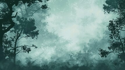 Misty Forest Landscape with Silhouetted Trees