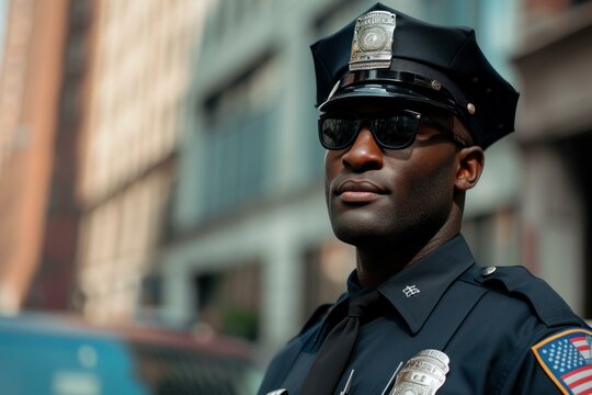 Resilient Black female police officer. Police woman in working patrol uniform. Generate ai