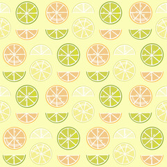 Seamless citrus pattern on a yellow background. Juicy summer 