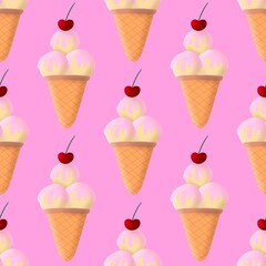 Summer cartoon print seamless ice cream pattern for wrapping paper and fabrics