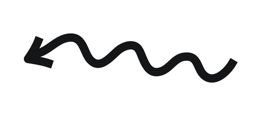 Hand drawn black wavy left arrow on white background