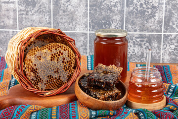 Magical honeycomb close up, Honey harvesting, honey picking. Organic honeycomb (Turkish Karakovan...