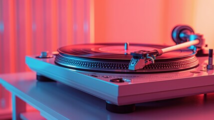 The turntable on the colorful bright room, playlist background
