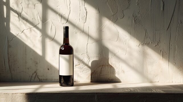 Red Wine Bottle on Minimalist Background with Shadows