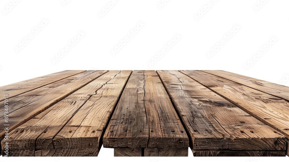 Poster wooden flooring with empty top isolated on white background for product showcase clipped path includ