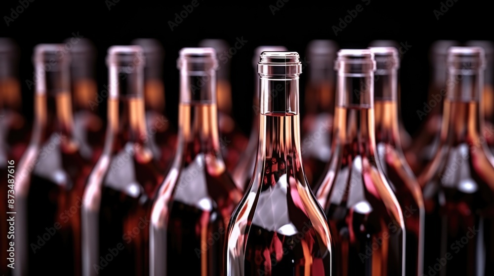 Poster a row of wine bottles with the tops off. the bottles are lined up in a row and are all the same colo