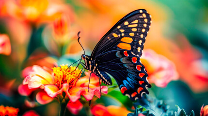 Naklejka premium Close-up of a butterfly sitting on a flower.