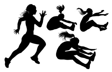 atletas, siluetas, salto, pertiga, deporte, vectores, ilustracion, corriendo, carrera, deporte