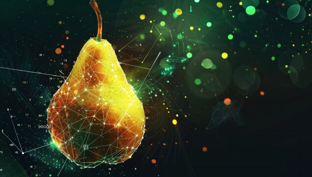 Digital Pear in Green and Yellow Lights