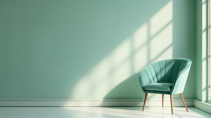 Mint-colored chair against a light-colored wall 