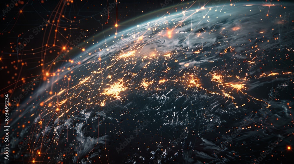 Aufkleber intricate network of lights illuminates earth from space