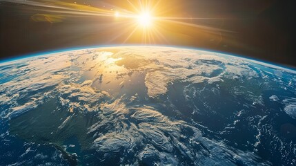 Fototapeta premium Earth From Space With Sun Glowing Behind It