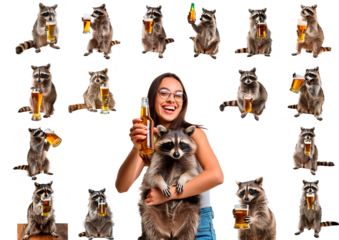 The raccoon drinks beer