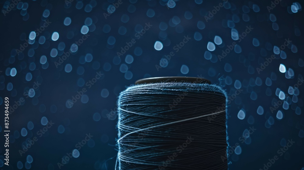 Aufkleber blue thread spool bokeh background. a close-up image of a blue thread spool set against a background