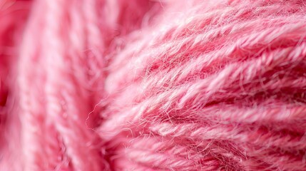 Fototapeta premium Soft pink yarn texture close up. A close-up image revealing the soft, fuzzy texture of pink yarn. Perfect for crafting projects or as a background.