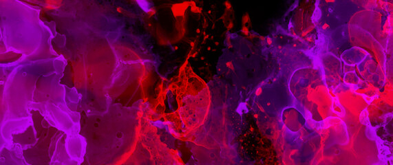 Abstract red and purple grunge vector background with bright colors splashes for cover design, invitation, poster, banner, flyer, cards. Futuristic ink texture illustration. Color smoke