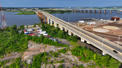 Aerial view of The Victory Bridge over the Raritan River 