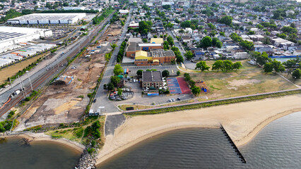 Aerial view of the waterfront in Perth Amboy, NJ