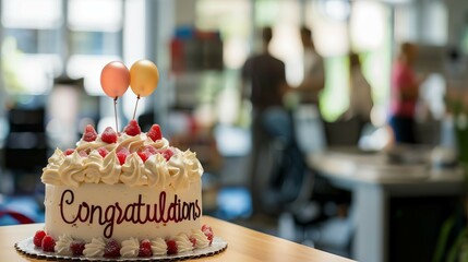 Celebration cake with congratulations message. A delicious cake with a sweet congratulations message, perfect for celebrating success and achievements.