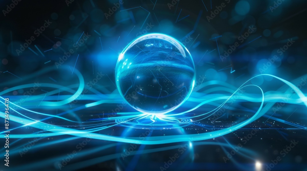 Poster glowing sphere in digital world. abstract digital art depicting a glowing sphere representing the in