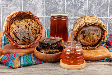 Magical honeycomb close up, Honey harvesting, honey picking. Organic honeycomb (Turkish Karakovan...
