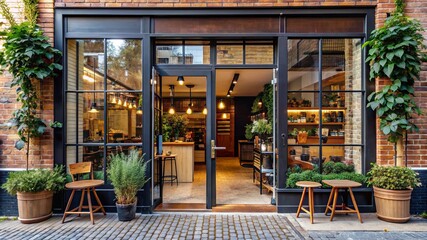 A brick building with a green ivy growing on it